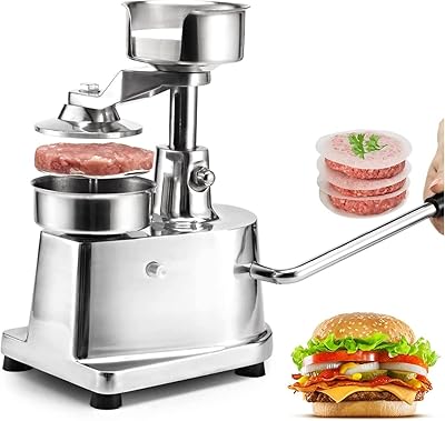 Commercial hamburger in stainless steel, robust meat press, 500 pieces of pie paper, silver (100 mm) (100 mm).. DIAYTAR NIGERIA: Where affordability and variety meet with convenient delivery within 8 days.