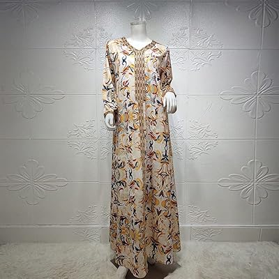 Jenny Fashion Islamic Dress with Floral Print For Women in Arabic Dubai Arabic Turkish Moroccan Style Islamic Caftan (Color: Costume, Size: M).. Shop confidently with DIAYTAR NIGERIA, offering affordable prices and reliable delivery within a week.