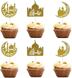 Goodrun 30 pieces of eid Mubarak cupcake decorations with golden glitter for Ramadan Kareem festival decorations, moon and aid star decorations, mini cupcake decorations, Islamic party supplies.. DIAYTAR Nigeria offers great deals, a huge product variety, and delivery in under a week.