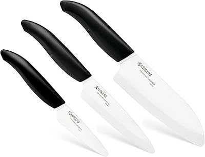 Set of advanced ceramic knives Kyocera FK-3PC-BKBK Sizes: 5.5 inches, 4.5 inches and 3 inches, black handle with black blade: 5.5 inches, 4.5 inches, 3 inch FK-3PC BK.. Shop from Nigeria's largest product selection at DIAYTAR, with budget-friendly prices and swift delivery.