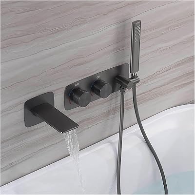 Bathtub mixer waterfall with hand shower, brass bath mixer, 2 -way bathtub fill tap, wall bath mixer, gray pistol.. Experience hassle-free shopping with DIAYTAR NIGERIA's user-friendly platform and prompt delivery service.