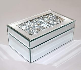 QM Decor Luxury Silver Silver and Diamond Plated Glass Jewelry Box, jewelry organizer for women.. Your digital shopping companion, DIAYTAR NIGERIA offers unmatched value with nationwide shipping.