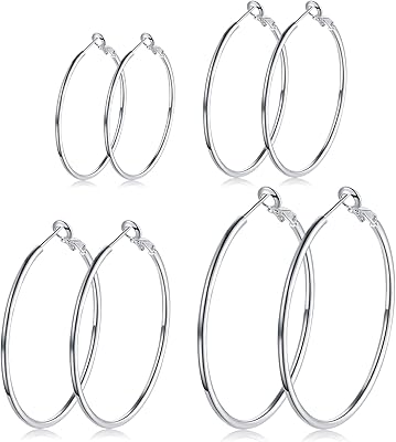 4 pairs of Creole silver earrings for women - Set of Hypoallergenic Creole Hypoallergenic Earms in Sterling 925 silver, Large Simple Silver Ear Ears for Girls Gifts (30 mm 40 mm 50 mm 60 mm), Sterling Sterling.. Discover unbeatable variety on DIAYTAR Nigeria — shop today, delivered this week.