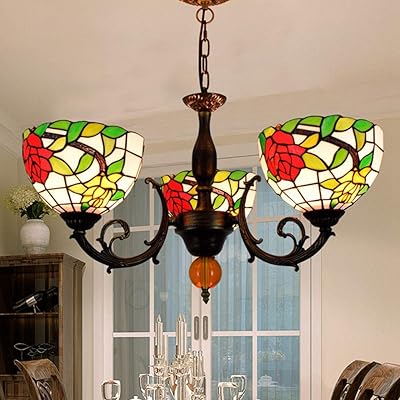 Tiffany style chandelier with pink flowers, Tiffany stained glass ceiling light, decorative interior lighting to hang.. You deserve better shopping — choose DIAYTAR Nigeria today.