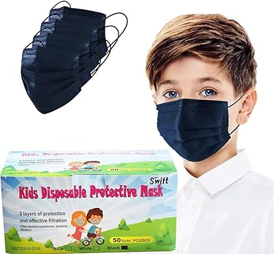 Children's mask 50 pieces, children's mask 3 layers with comfortable stretch earrings for boys and girls, for interior and outdoor use (black).. DIAYTAR NIGERIA makes online shopping accessible with our comprehensive platform and prompt delivery service.