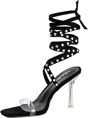 Sandals with heeled stones with transparent straps for women, open square end, heels with transparent strips, evening shoes with laces.. DIAYTAR NIGERIA: Your affordable gateway to thousands of products delivered within a week.
