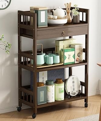 C & C Home Versatile Wood Storage Chariot, Multipurpose Portable Storage Cabinet, Shelf and Organizer For Kitchen and House Size 68.5 x 30 x 92 cm.. DIAYTAR NIGERIA redefines convenience with our diverse marketplace and affordable nationwide shipping.