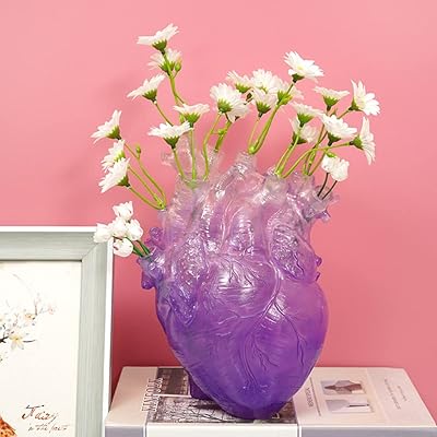 Heart sculpture vase in resin, transparent anatomical vase of human heart, home office decoration (purple).. DIAYTAR NIGERIA: Your trusted e-commerce partner with extensive product choices and affordable delivery.