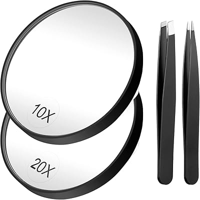 Missful mirror, magnifying 20x and 10x mirror of 3.5 inches with 2 suction cups, mini travel mirror of travel and set of tweezers to epilate the eyebrows and remove black dots (black).. Big savings, small wait times — shop now at DIAYTAR Nigeria.