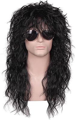 Costume wig from the 80s for brown curly men with white cosplay wig for Halloweenperruque of long -term curved black rocking costume for men (black).. DIAYTAR NIGERIA connects you with endless possibilities through our affordable e-commerce platform.