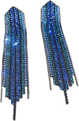 Long earrings with pampilles set with blue rhinestones for women, long pendulum earrings in zircon -shy crystal with a chandelier design, elegant jewelry gifts for women.. Shop across boundaries with DIAYTAR NIGERIA's comprehensive platform and budget-friendly delivery.