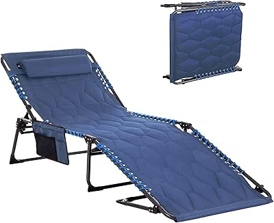 Alpha camp long, folding and portable camping chair, padded and robust long chair, 4 -position adjustable tanning bed, load of 400 lb with adjustable pillow, side pocket (navy blue).. Shop smarter, not harder with DIAYTAR NIGERIA - thousands of products at your fingertips with affordable delivery.