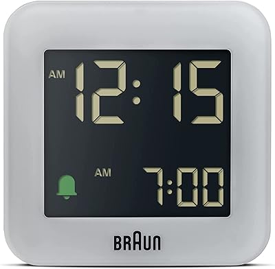 Braun digital travel awakening with alarm rehearsal, small size, passive LCD screen, quick adjustment, progressive alarm, gray, BC08G model... DIAYTAR NIGERIA: Where shopping dreams come true with budget-friendly prices and nationwide shipping.