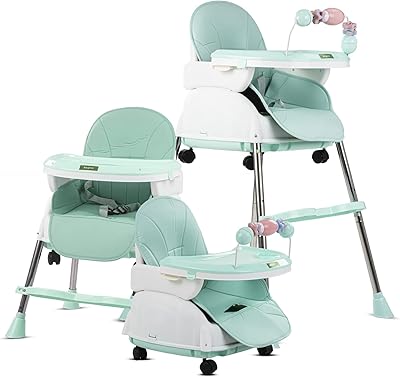 Convertible high chair 4 in 1 nora for children with adjustable height and footrest, restorage seat for toddlers with tray, casters, safety belt and pillow for 6 months to 4 years (green).. Nigeria's e-commerce leader delivers unmatched variety and value to your doorstep in just 5-8 days.