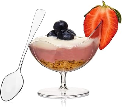 24 dessert bowls with 24 spoons, small plastic scallop rod cup, transparent steel aperitif cup, perfect service bowl, foam cups, for desserts, pudding.. DIAYTAR NIGERIA delivers more than products - we deliver affordable solutions within the week.
