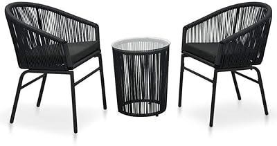 Vedaxl 3 -piece bistro set with cushions for exterior patio porch balcony table and chair seats and furniture black black.. DIAYTAR NIGERIA delivers more than products - we deliver affordable solutions within the week.