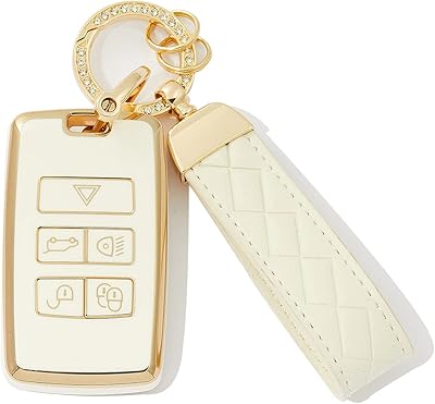 Akyahi car keyboat with golden keychain for Land Rover Vogue Range Discovery Rover Sport (White).. Shop with confidence on DIAYTAR Nigeria — quality products and timely delivery.