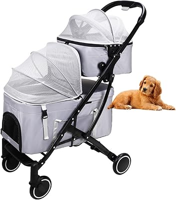 Foldable double stroller for pets, cat, dog, cat, with adjustable awning, wheels and zipper entry for small and medium -sized animals, gray.. DIAYTAR NIGERIA: Your one-stop e-commerce destination with affordable prices and nationwide delivery in 5-8 days.