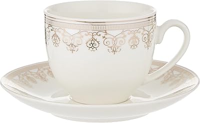 Set of cups and saucers in Shallo Bon, White/Or, 90 CC, TS-90-Lin-F, set of 12 pieces.. DIAYTAR NIGERIA: Your trusted partner for affordable online shopping with reliable delivery timeframes.