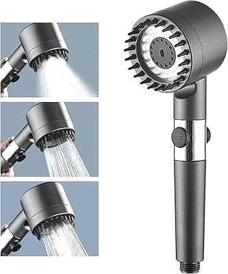 High pressure shower head, Nikomi 3 -setting filter shower head with switch on/stop and multifunction massage with hose and support (gray).. DIAYTAR NIGERIA: Creating access to affordable products for every Nigerian with our swift delivery service.