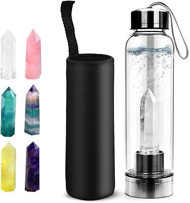 Jhuuu water bottle in removable crystal in natural quartz, bottle of natural quartz water, BPA and BPS without, durable, portable, waterproof, bottle of precious stones 550 ml.. Shop without limits at DIAYTAR NIGERIA and receive your purchases at budget prices within the week.