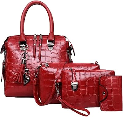 Al -Maar - shoulder/strap/handbag for women, set of 4 for travel/parties/shopping/gifts and relaxed use, red crocodile.. Shop with confidence at DIAYTAR NIGERIA, offering extensive product variety with nationwide delivery.