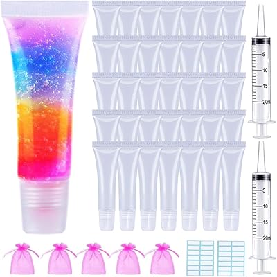 Amorex 50pcs Tubes of transparent lips of 10 ml, 6 parts containing empty of pink lips, supplies of cute lips, set of hole tubes + 3 20 ml syringes, 5 organza bags for brilliant base.. With DIAYTAR Nigeria, shopping online is easy, affordable, and fast.