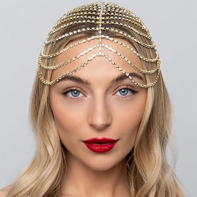 Crystal helmet, party chain in golden rhinestones, rhinestone head chain, magnificent festive hair accessories for women and girls.. Discover the perfect balance of selection and value with DIAYTAR NIGERIA's nationwide e-commerce platform.