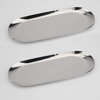 Decorative stainless steel tray, batch of 2, 9 "high, jewelry dish and organizer of bathroom cosmetics, small storage tray, oval, silver.. Whether it’s gadgets or groceries, DIAYTAR Nigeria delivers in less than 8 days.