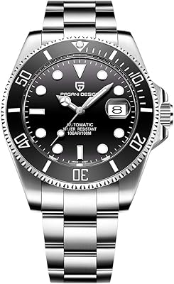 Automatic mechanical watch for men with Japanese movement, stainless steel bracelet and ceramic bezel, waterproof up to 100 meters, black, multi, bracelet.. Need something fast? Order it now from DIAYTAR Nigeria.