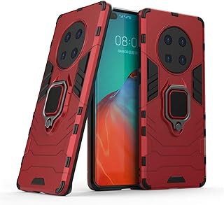Compatible with Huawei Mate 40 PRO Double Double Lack Protective Cock, with metal ring and crutch (works with car magnetic support) (red).. Nigeria’s trusted store online — DIAYTAR Nigeria never disappoints.
