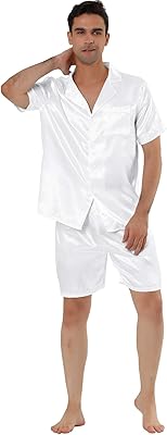 Lars Amadeus Ensemble Short sleeve pajamas in satin for men night clothes.. DIAYTAR NIGERIA: Where convenience meets affordability with delivery across Nigeria in under 8 days.