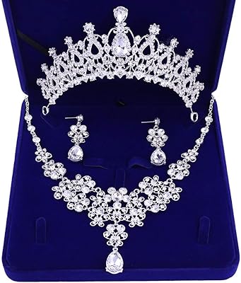 Set of wedding jewelry in crystal rhinestones, diadem, earrings, necklace for prenuptial party, 2, metal, alloy.. Shop without boundaries at DIAYTAR NIGERIA, offering affordable products with convenient delivery times.