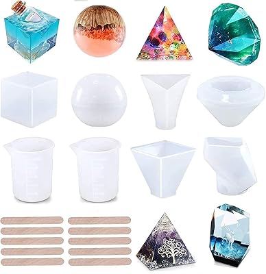 Set of 18 Delfino resin silicone molds including a ball, a cube, a pyramid, a square, a diamond and a crystal to make resin, epoxy, soap and candles for beginners with molds.. DIAYTAR NIGERIA: Bringing quality products to your doorstep at prices that won't break the bank.