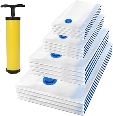 Pack of 16 (4 Jumbo + 4 Large + 4 m + 4 s) - Vacuum storage bags with free hand pump, low -bulky reusable bags for travel, high quality zipper bags for clothes, covers, curtains.. DIAYTAR NIGERIA: Where quality meets affordability, with thousands of products delivered in less than 8 days.