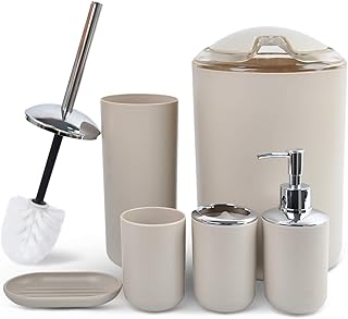 Set of Bathroom Accessories Serpur including a soap dispenser, a toothbroke, a cup and a bell holder for decorative counter and house gifts, plastic, azure blue, 6 rooms.. Discover shopping made effortless with DIAYTAR NIGERIA's comprehensive platform and quick shipping.
