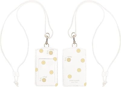 Kate Spade New York Identity Badge with cord, fine vegan leather wallet, visiting card holder for work, school or travel, golden pea with text.. DIAYTAR NIGERIA: Where online shopping becomes effortless with budget-friendly nationwide delivery.