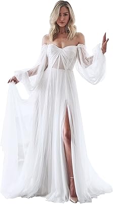 Long -sleeved puffy ball gown for women, tulle dress, formal wedding party dresses with slit.. DIAYTAR Nigeria: Where affordability meets speed and quality.