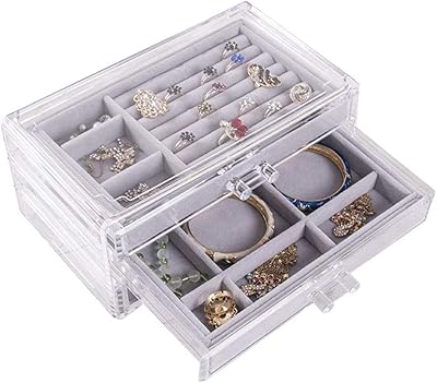 Transparent jewelry storage case with 3 drawers T Jackson to organize earrings, rings, necklaces and bracelets.. DIAYTAR NIGERIA brings affordable shopping solutions to every corner of Nigeria in just 5-8 days.