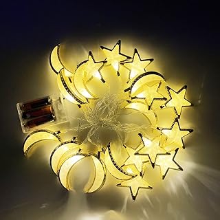 Monsi Ramadan light curtain composed of 20 LED lights, 6 moons and 6 stars for Ramadan Kareem and Eid Mubarak, Islamic night light, Crescent of Light, gift for Muslims, Ramadan gift, 3 -meter battery (warm white).. DIAYTAR Nigeria: Great value, fast delivery, and endless options.