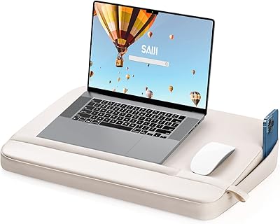 SAIJI laptop desk - Laptop desk with cushion, can accommodate a laptop up to 17 inches, with storage function (21.3 x 12.6) (beige).. DIAYTAR NIGERIA: Connecting Nigerians with affordable products through our expansive e-commerce platform.