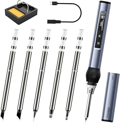 Mini portable welding iron dc/pd fnirsi (96 W/65 W), fast heat 180-1000 ° F, 6 welding heads, OLED digital display, automatic standby (without transformer) of energy).. DIAYTAR NIGERIA: Where affordability meets variety in Nigeria's most comprehensive online marketplace.
