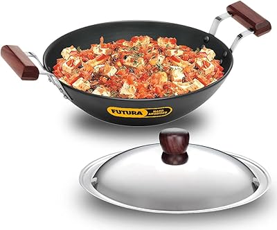 Hard Anodized Futura Anodized Frying Pot (Kadhai) with a flat bottom with steel cover and base compatible with reduction, 2.5 l, black.. Shop smarter, not harder with DIAYTAR NIGERIA - thousands of products at your fingertips with affordable delivery.