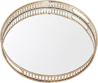 Golden mirror tray, metal glass scent tray, jewelry storage tray, storage tray for cosmetics and cosmetics (round).. DIAYTAR NIGERIA connects Nigerians with quality products at affordable prices, delivered in 5-8 days nationwide.