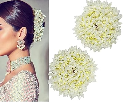 Elastic elastic hair Karki Fusion Mugra Ghagra Gajra White + 2 Hair accessories for women (Lot of 2) (single white + 2 hair pliers).. DIAYTAR NIGERIA: Bringing quality products to every Nigerian with affordable nationwide delivery.