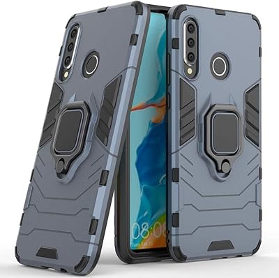 Robust Double -layer antichoc protection shell with metal ring and crutch (compatible with car magnetic support) for Huawei P30 Lite, Nova 4th (Marine).. DIAYTAR NIGERIA transforms online shopping with competitive prices and dependable nationwide delivery.