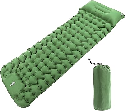 Inflatable sleeping mat, ultra-light and self-informed inflatable camping rug with integrated pillow and foot pump for hiking and hiking (green).. Experience satisfaction guaranteed with DIAYTAR NIGERIA's comprehensive platform and quick delivery.