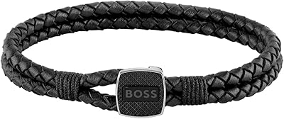 Seal men's leather bracelet - 1580047m- black, stainless steel, without precious stones.. DIAYTAR NIGERIA bridges the gap between desire and affordability with nationwide delivery in under 8 days.