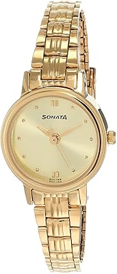 Sonata watch for women, analog, golden dial, gold, bracelet.. Transform your shopping experience with DIAYTAR NIGERIA's vast product selection delivered at unbeatable prices.