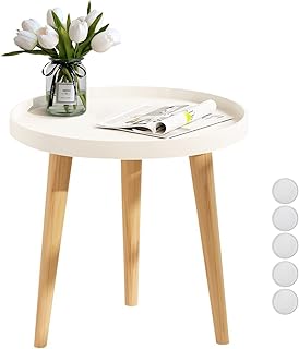Small modern round overtime table with white low -white tray with wooden feet.. DIAYTAR NIGERIA stands as your affordable shopping ally with nationwide delivery in just 5-8 days.